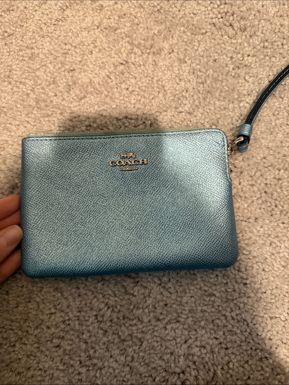 Coach Metallic Teal Zip Wristlet Phone Case